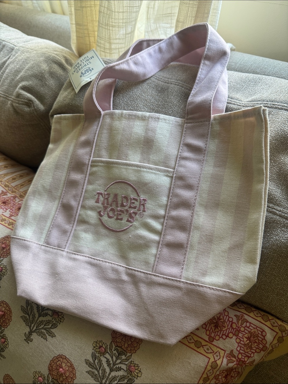 Trader Joe's Pink Stripe Canvas Tote